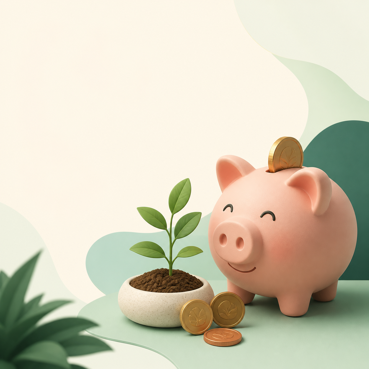 Cofrinho e planta simbolizando crescimento financeiro